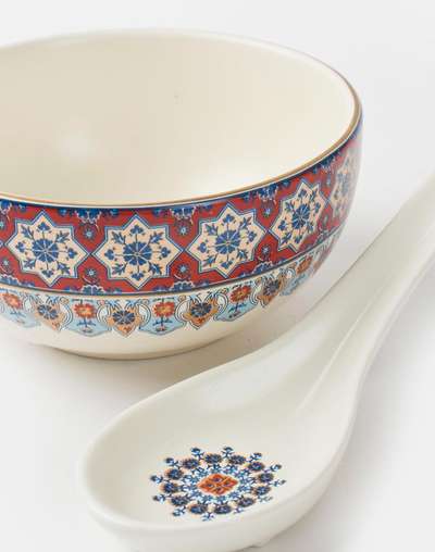 Multi Falak Ceramic Soup Bowl With Spoon Multi Falak Ceramic Soup Bowl With Spoon