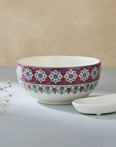 Multi Falak Ceramic Soup Bowl With Spoon Multi Falak Ceramic Soup Bowl With Spoon