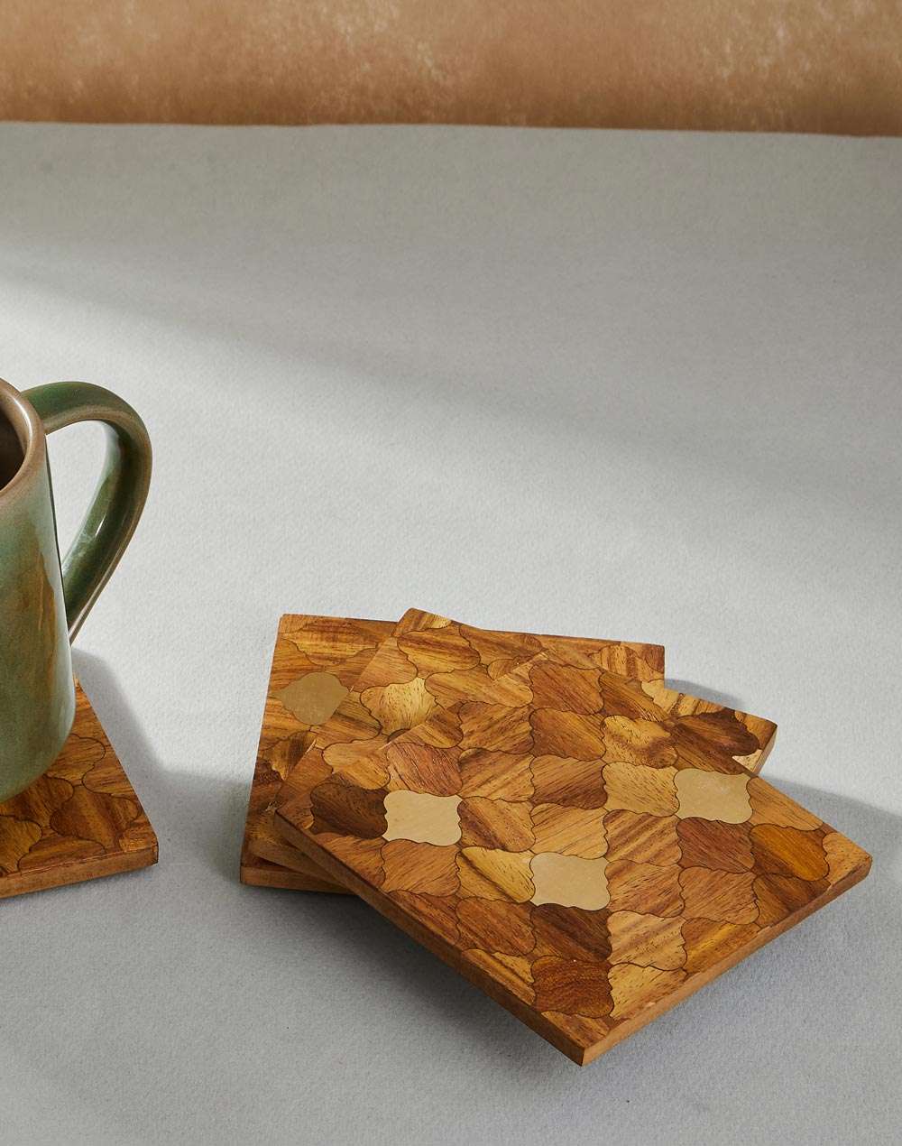 Buy Brown Aavegh Inlay Wood Coasters Set Of 4 Online at Fabindia | 20113271