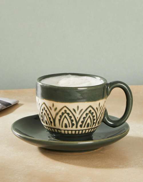 Green Leela Ceramic Cup & Saucer Green Leela Ceramic Cup & Saucer