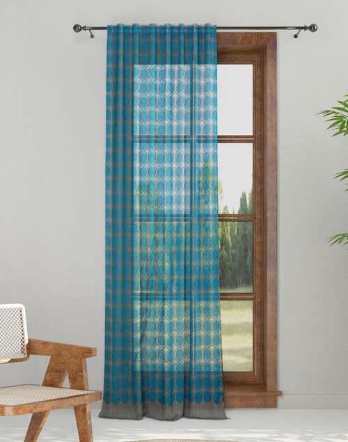 Blue Jhanak Viscose Blend Room Darkening Curtains | 1Pc Blue Jhanak Viscose Blend Room Darkening Curtains | 1Pc