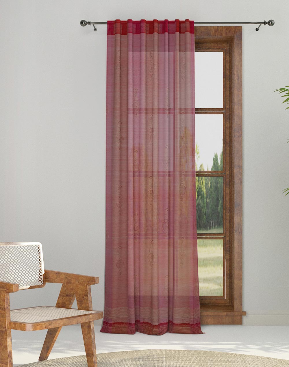 Wine Alpana Cotton Silk Hand Block Printed Curtain 5 Feet | 1 Pc