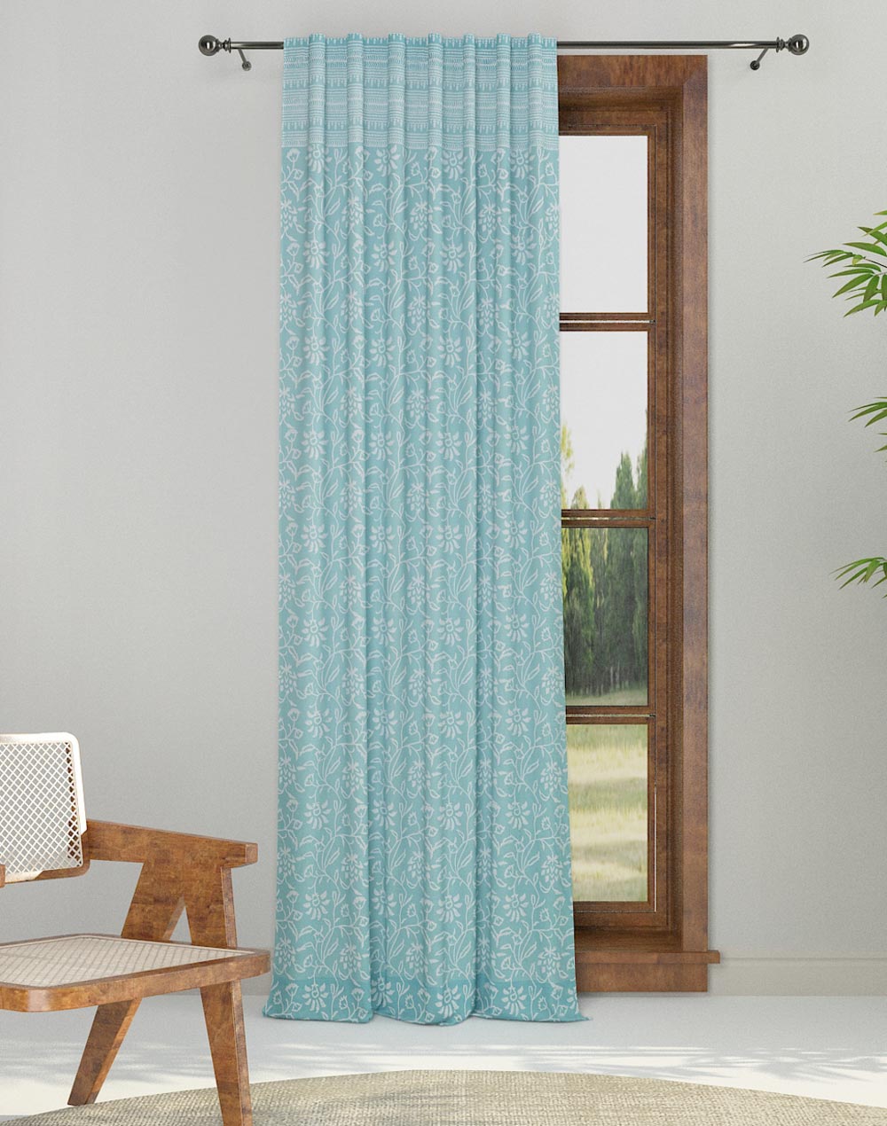 Teal Cotton Blend Shyla Printed Curtain 5 Feet 1|Pc