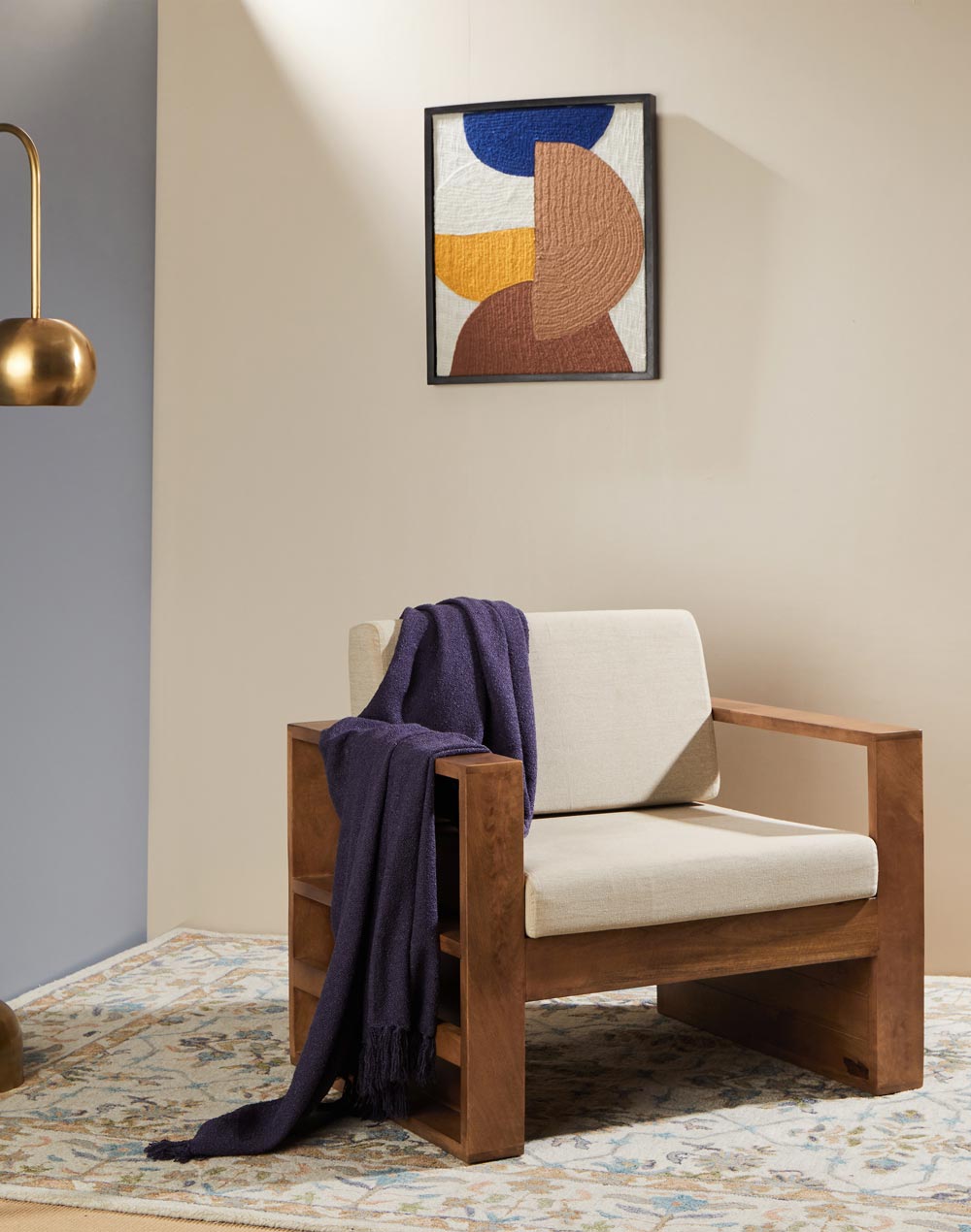 Brown Wood Quadro Single Seater Sofa