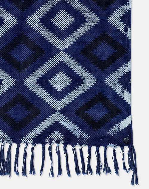 Buy Blue Cotton Blend Hand Block Printed Geo Dhurrie - Medium Online at ...