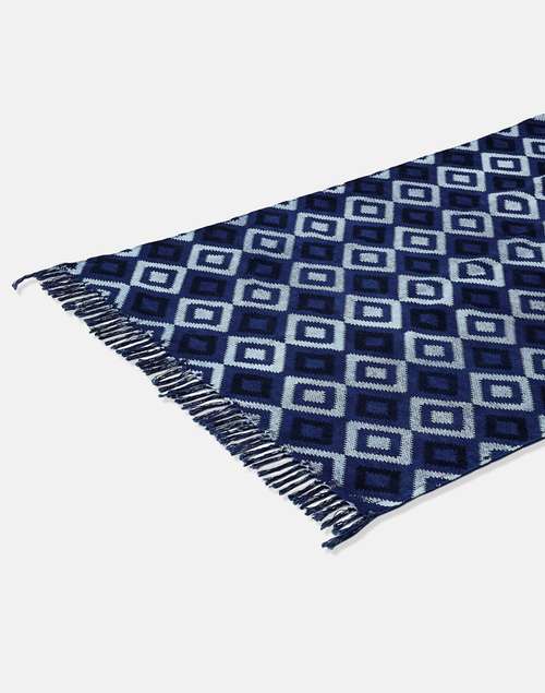 Buy Blue Cotton Blend Hand Block Printed Geo Dhurrie - Large Online at ...