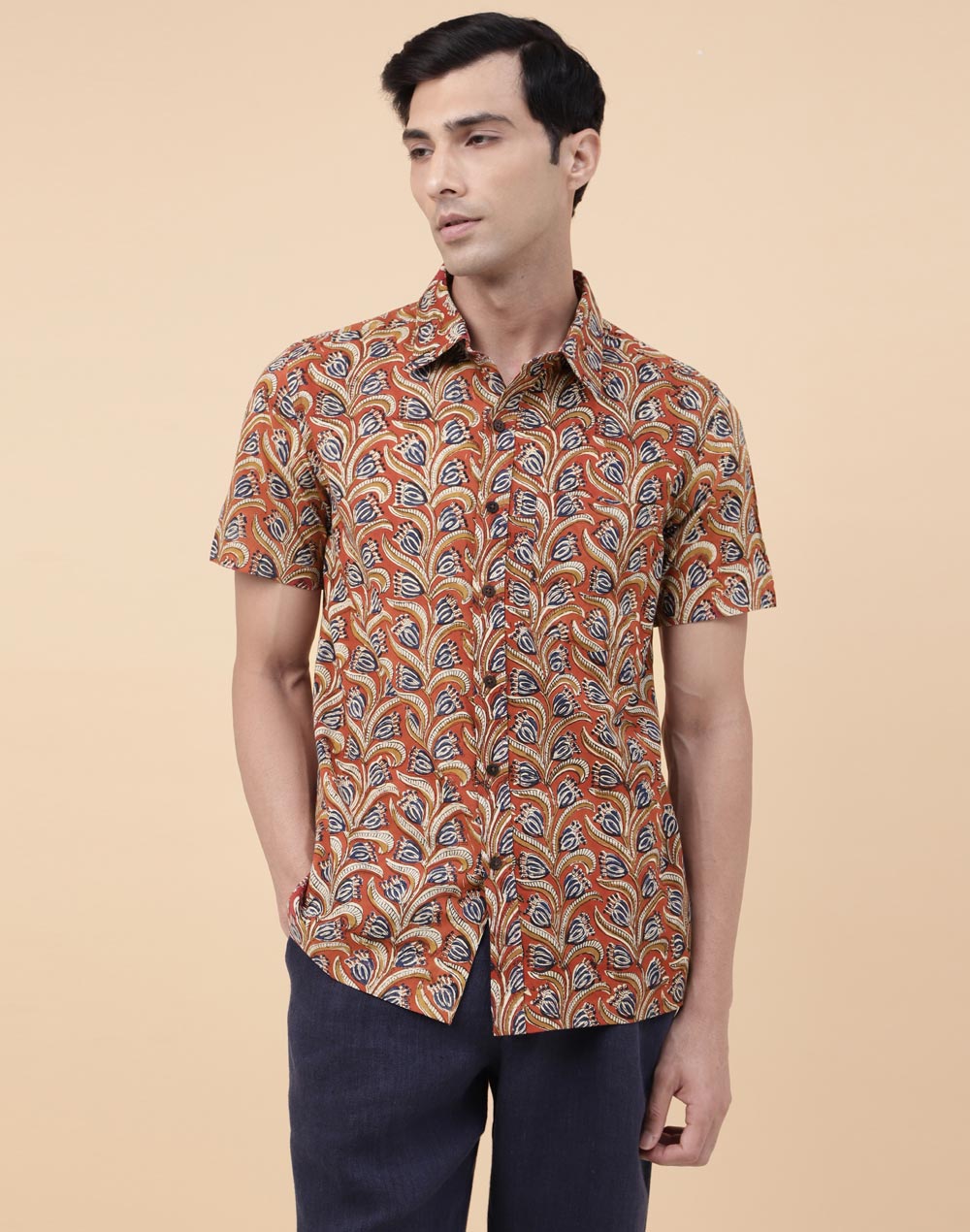 Buy Orange Cotton Bagru Printed Regular Shirt for Men Online at ...