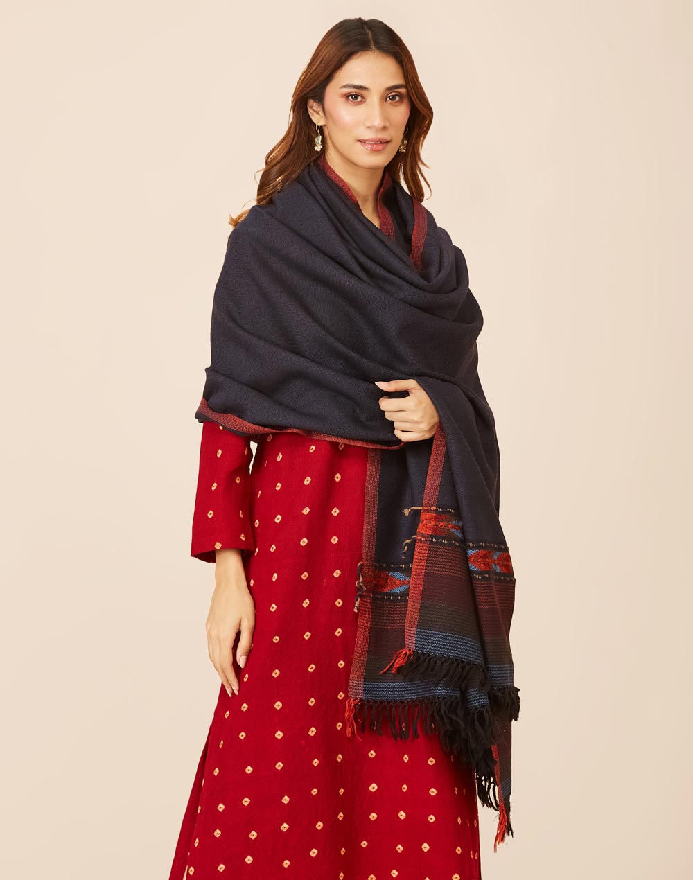 Buy Navy Wool Woven Shawl for Women Online at Fabindia | 20122713