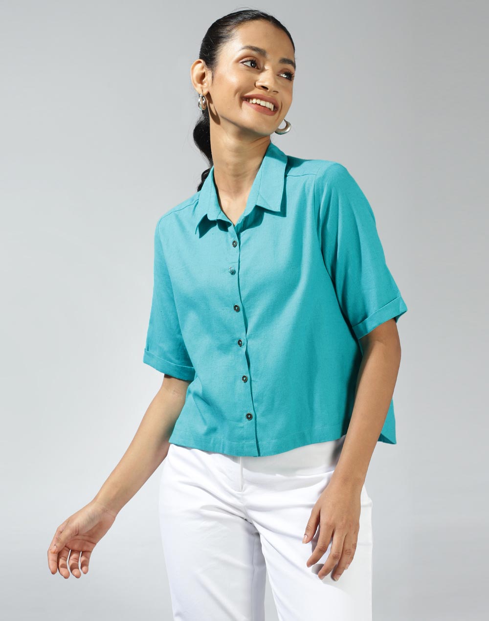 Cotton Front Button Down Shirt