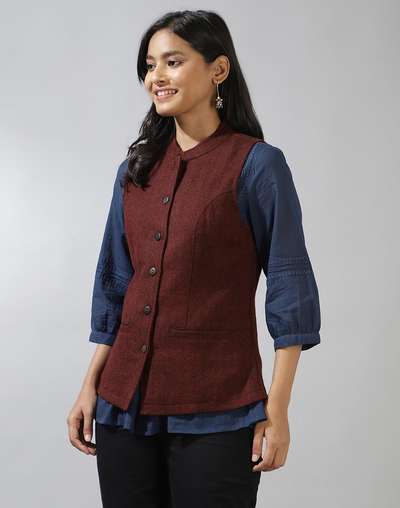 Buy Maroon Wool Straight Jacket for Women Online at Fabindia | 20124405