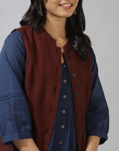Buy Maroon Wool Straight Jacket for Women Online at Fabindia | 20124405