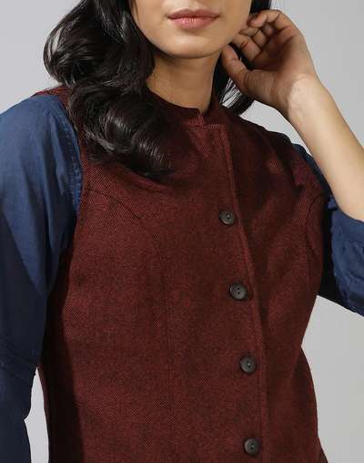 Buy Maroon Wool Straight Jacket for Women Online at Fabindia | 20124405