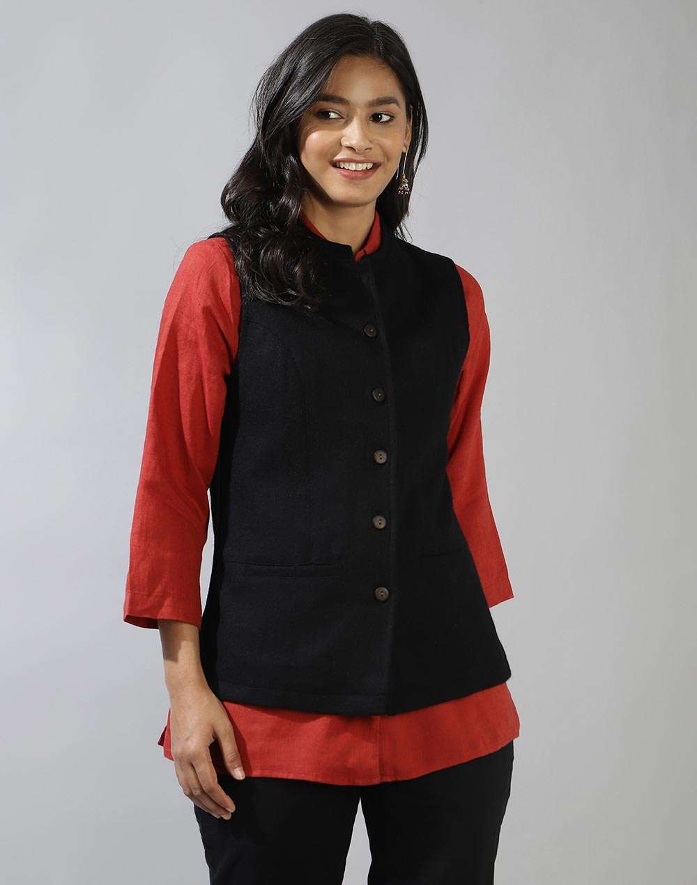 Buy Black Wool Straight Jacket for Women Online at Fabindia | 20124416