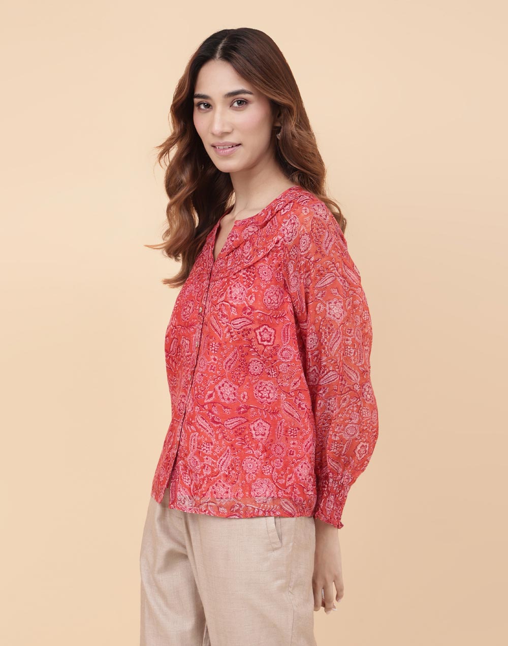 Buy Red Cotton Silk Hand Block Printed Top for Women Online at Fabindia ...