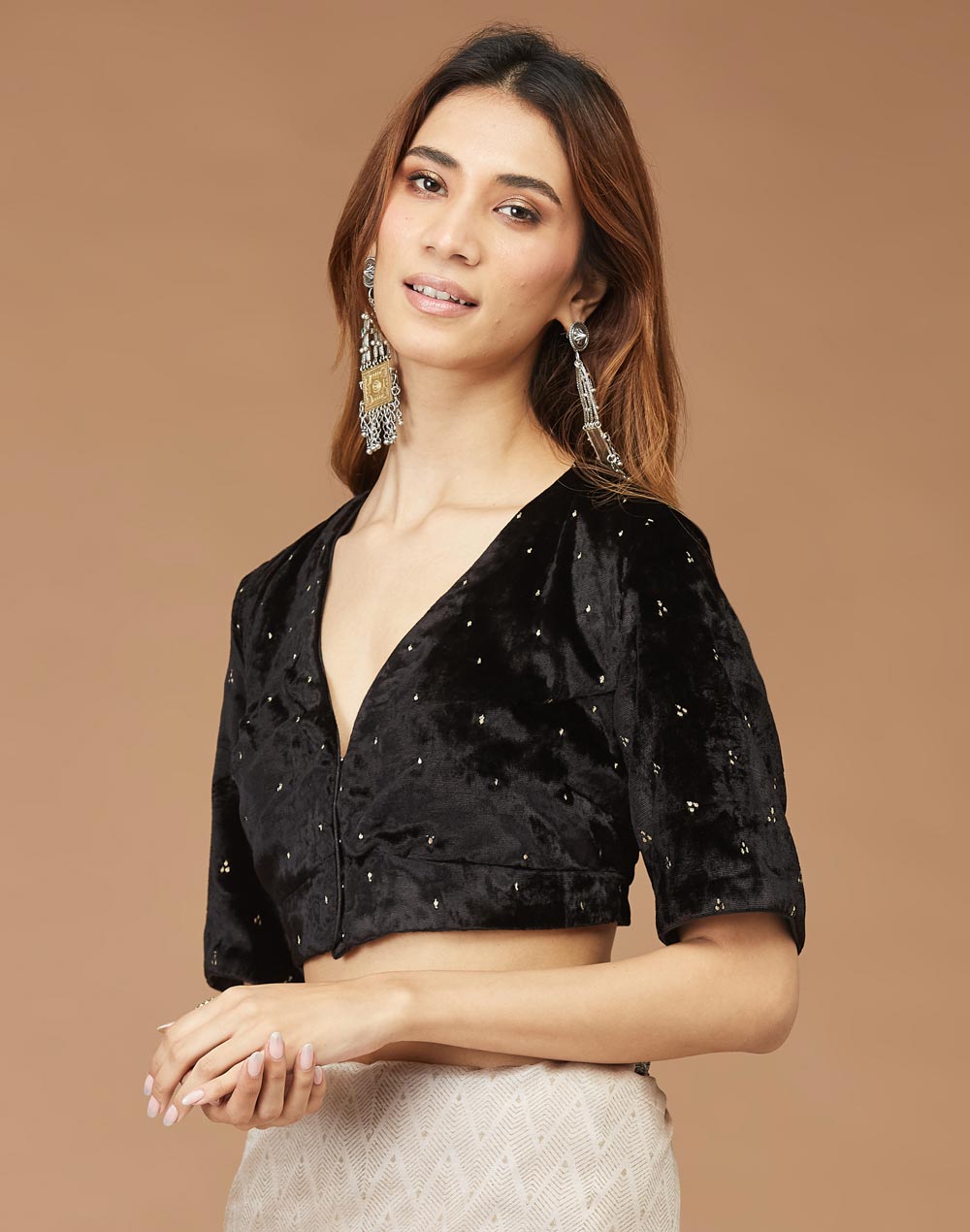 Buy Black Viscose Blend Embroidered Blouse Stitched for Women Online at ...