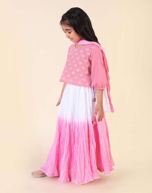 Pink Cotton Chikankari 3Pc Lehenga Set Pink Cotton Chikankari 3Pc Lehenga Set