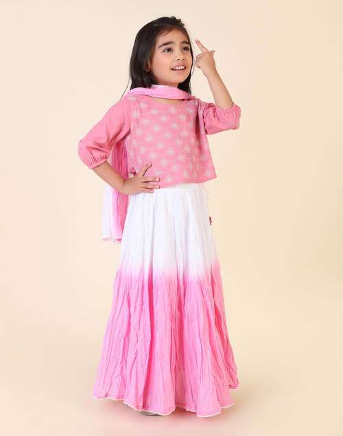 Pink Cotton Chikankari 3Pc Lehenga Set Pink Cotton Chikankari 3Pc Lehenga Set