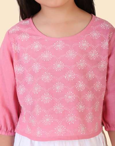Pink Cotton Chikankari 3Pc Lehenga Set Pink Cotton Chikankari 3Pc Lehenga Set