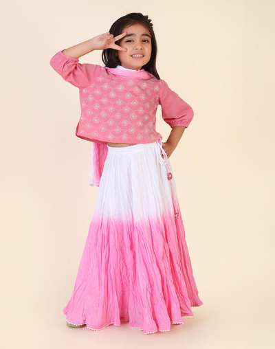 Pink Cotton Chikankari 3Pc Lehenga Set Pink Cotton Chikankari 3Pc Lehenga Set