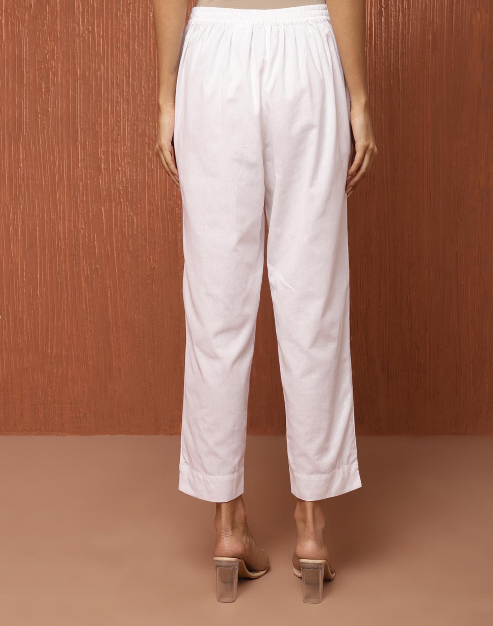 Buy White Cotton Ankle Length Tapered Casual Pant for Women Online