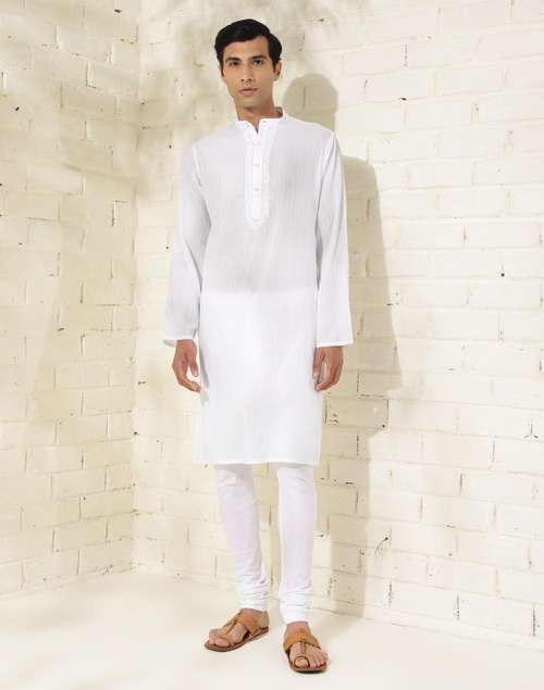 White Cotton Chikankari Slim Fit Long Kurta White Cotton Chikankari Slim Fit Long Kurta