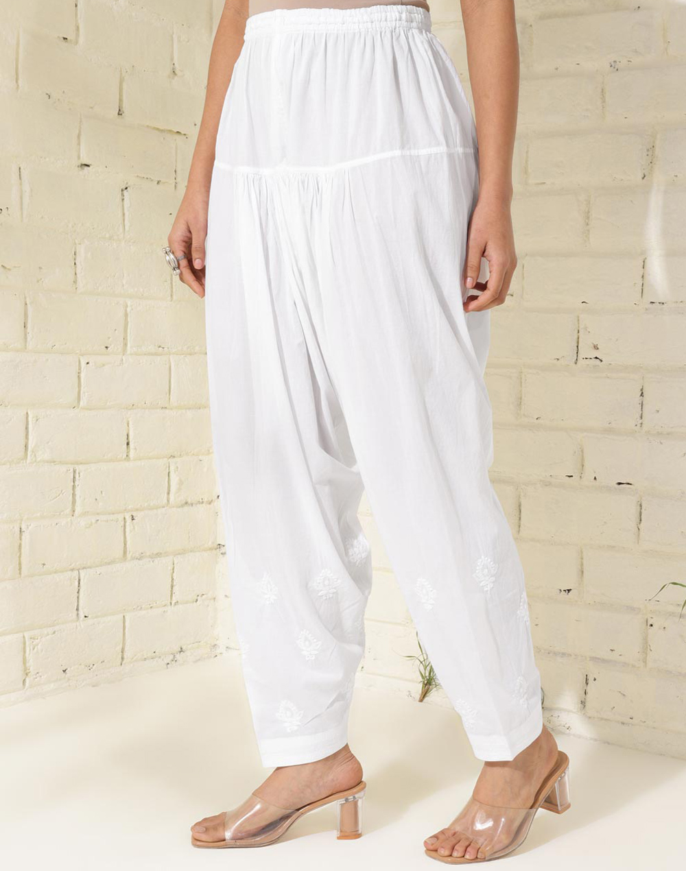Women Cotton Churidar Legging Extra Long Plain Solid Pant Daily Wear Off  White
