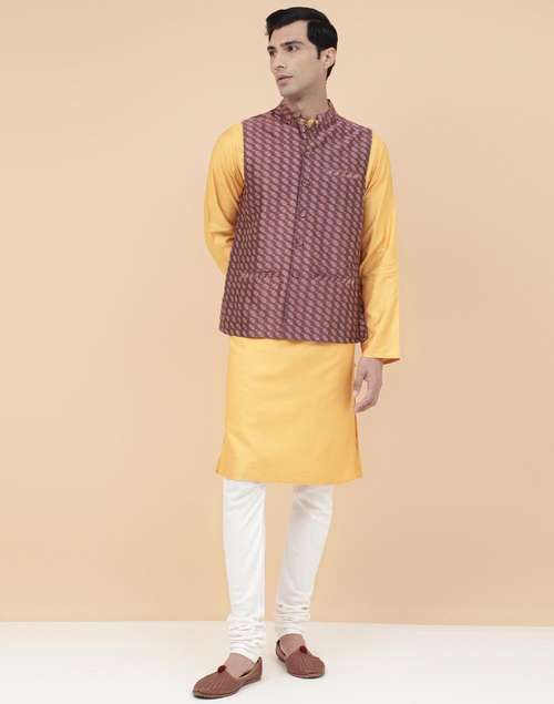 Wine Cotton Silk Blend Woven Jacket Nehru Wine Cotton Silk Blend Woven Jacket Nehru