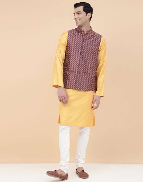 Wine Cotton Silk Blend Woven Jacket Nehru Wine Cotton Silk Blend Woven Jacket Nehru