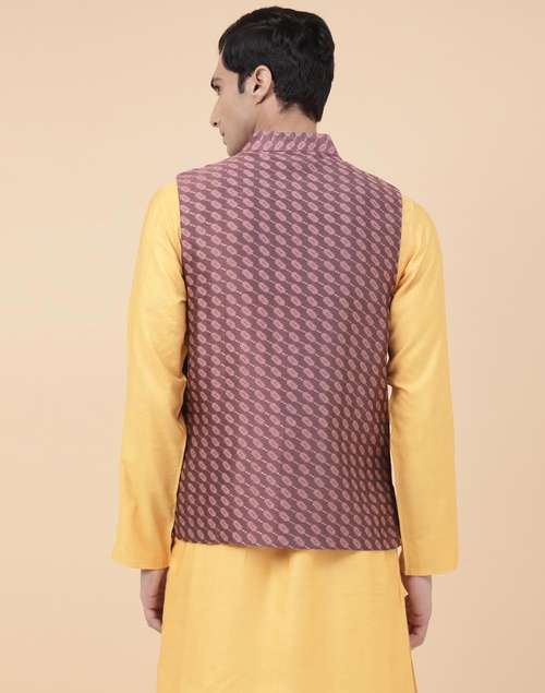 Wine Cotton Silk Blend Woven Jacket Nehru Wine Cotton Silk Blend Woven Jacket Nehru