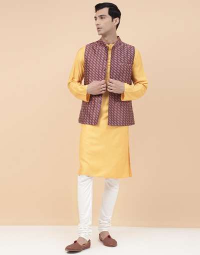 Wine Cotton Silk Blend Woven Jacket Nehru Wine Cotton Silk Blend Woven Jacket Nehru