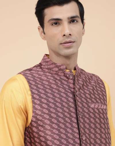 Wine Cotton Silk Blend Woven Jacket Nehru Wine Cotton Silk Blend Woven Jacket Nehru