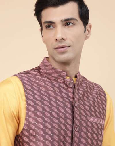 Wine Cotton Silk Blend Woven Jacket Nehru Wine Cotton Silk Blend Woven Jacket Nehru