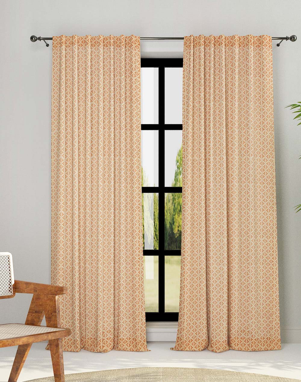 Orange Cotton Karwan Printed Curtain 9 Feet | 1Pc