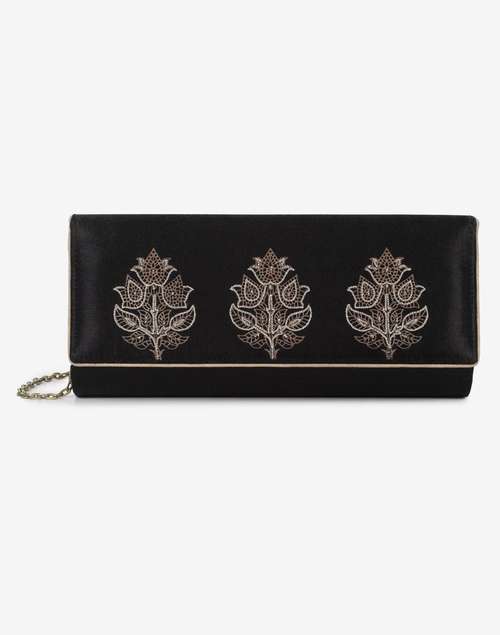 Black Silk Blend Embroidered Clutch Black Silk Blend Embroidered Clutch