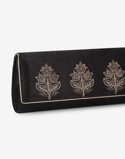 Black Silk Blend Embroidered Clutch Black Silk Blend Embroidered Clutch