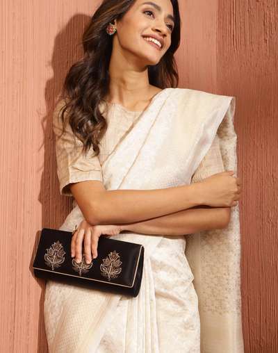 Black Silk Blend Embroidered Clutch Black Silk Blend Embroidered Clutch
