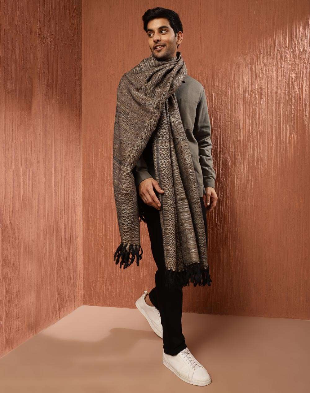 Buy Brown Wool Blend Woven Shawl for Men Online at Fabindia | 20144328