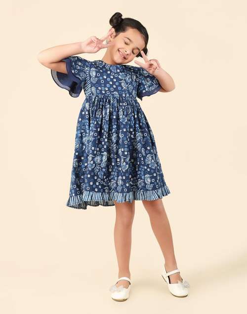 Indigo Cotton Printed Dress Indigo Cotton Printed Dress