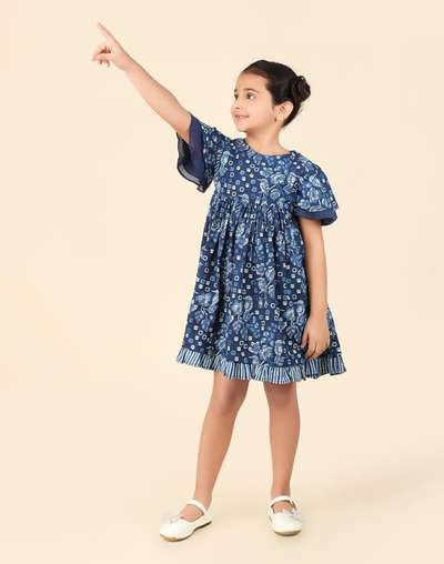 Indigo Cotton Printed Dress Indigo Cotton Printed Dress