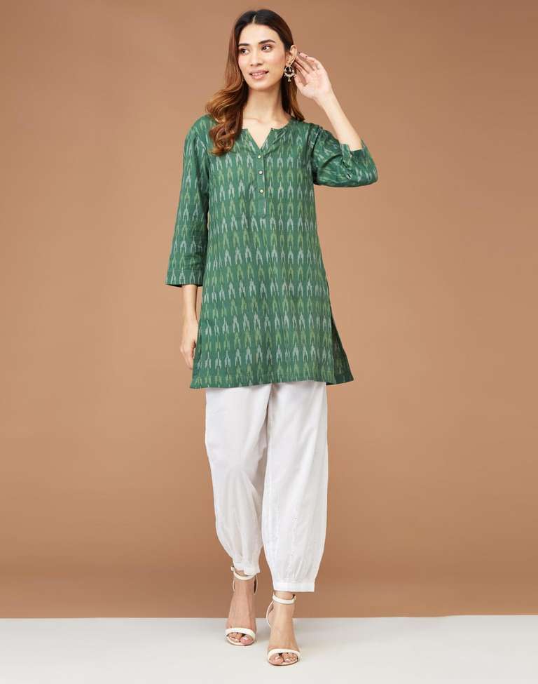 Buy Green Cotton Ikat Short Kurta for Women Online at Fabindia