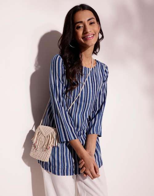 Blue Viscose Hand Block Printed Tunic Blue Viscose Hand Block Printed Tunic