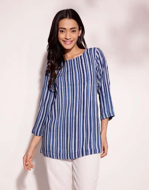 Blue Viscose Hand Block Printed Tunic Blue Viscose Hand Block Printed Tunic