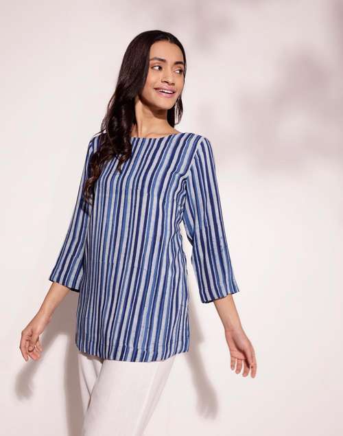 Blue Viscose Hand Block Printed Tunic Blue Viscose Hand Block Printed Tunic