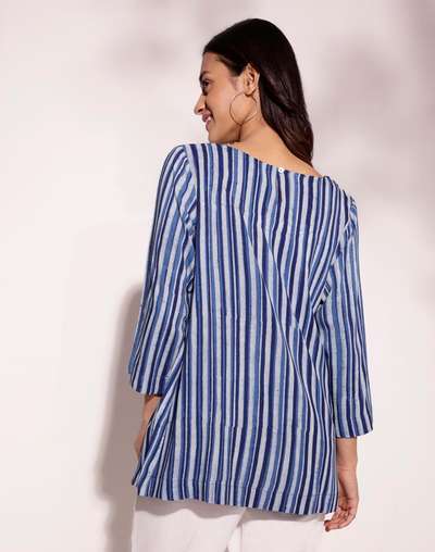 Blue Viscose Hand Block Printed Tunic Blue Viscose Hand Block Printed Tunic