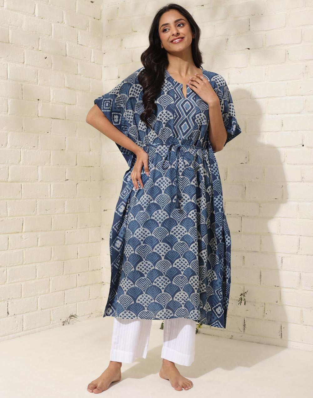 Women Cotton Night Kurta Indian Embroidery Night Gown Maxi Dress Home  Sleepwear