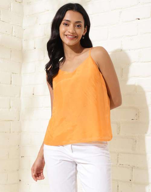 Yellow Rayon Blend Waist Length Camisole Yellow Rayon Blend Waist Length Camisole