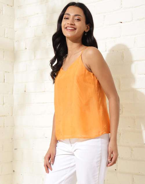 Yellow Rayon Blend Waist Length Camisole Yellow Rayon Blend Waist Length Camisole