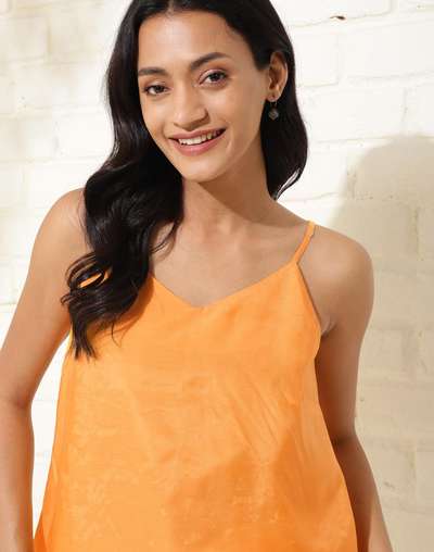 Yellow Rayon Blend Waist Length Camisole Yellow Rayon Blend Waist Length Camisole