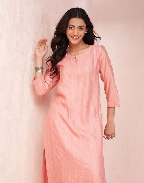 Pink Viscose Silk Calf Length Long Kurta Pink Viscose Silk Calf Length Long Kurta