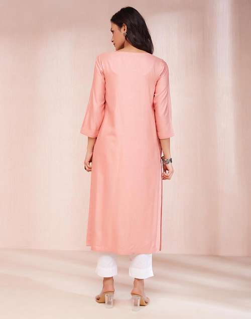 Pink Viscose Silk Calf Length Long Kurta Pink Viscose Silk Calf Length Long Kurta
